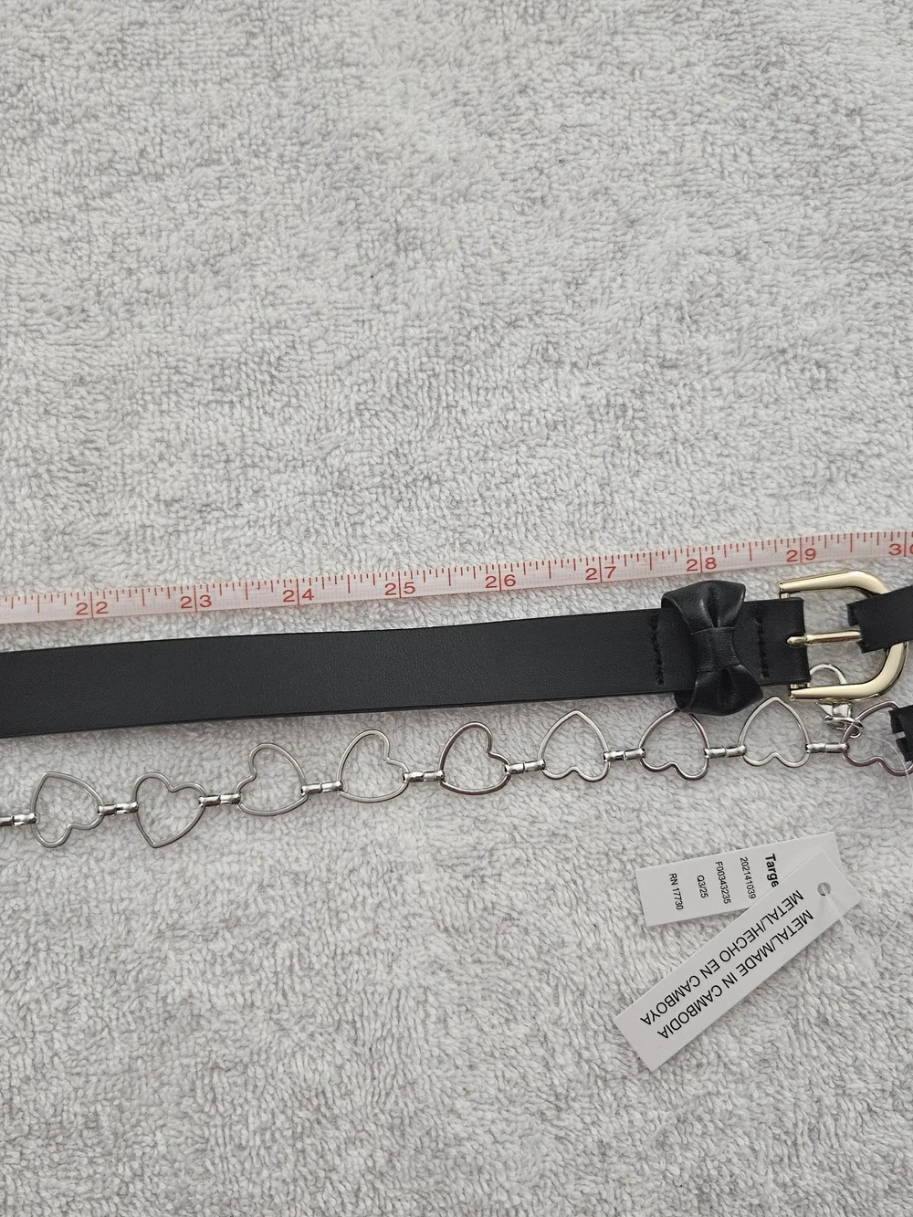 Art Class Girls Black Faux Leather Bow Belt Detachable Silver Heart Chain Size S